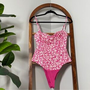 Zara MEDIUM Pink Floral Corset Bustier Bodysuit NEW